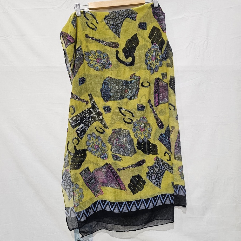 New Tagwoman Yellow Graphic Print Sheer Scarf 73x38 NWT Elegant Lightweight